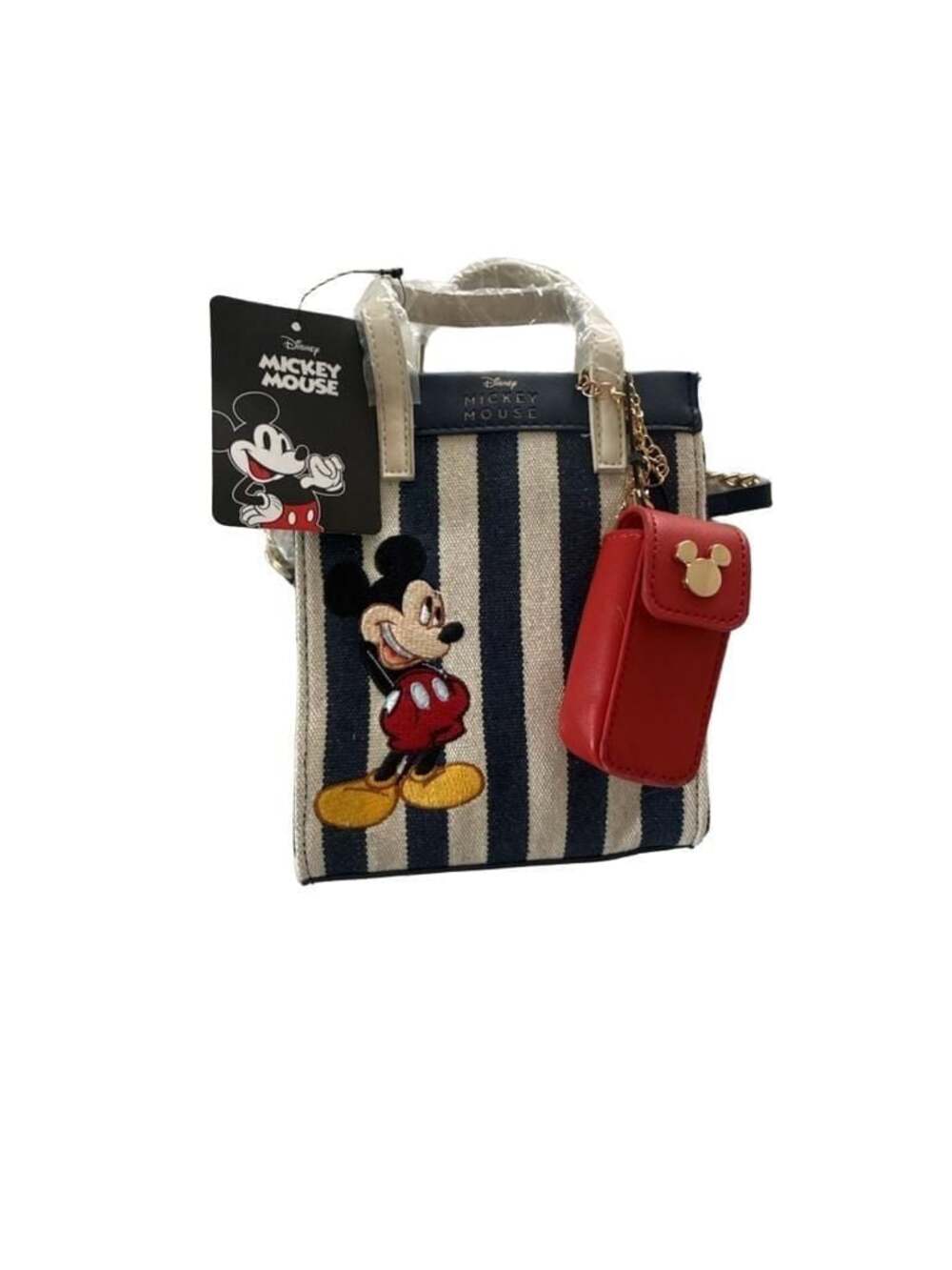 Bioworld Disney Mickey Mouse Striped Crossbody Bag with Lipstick Holder